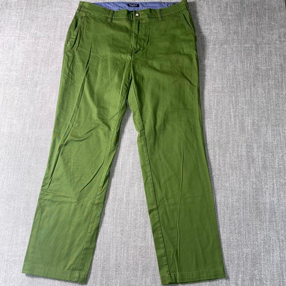 Nautica Flex Pants Mens 36x32 Green Cotton Stretch Classic Fit Wrinkle Resistant